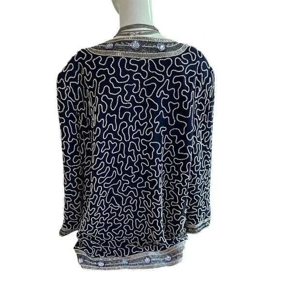 Vtg NWT Stenay Plus 80s Silk Blue embellishedBeaded Sequin Jacket Jacobsons 2X